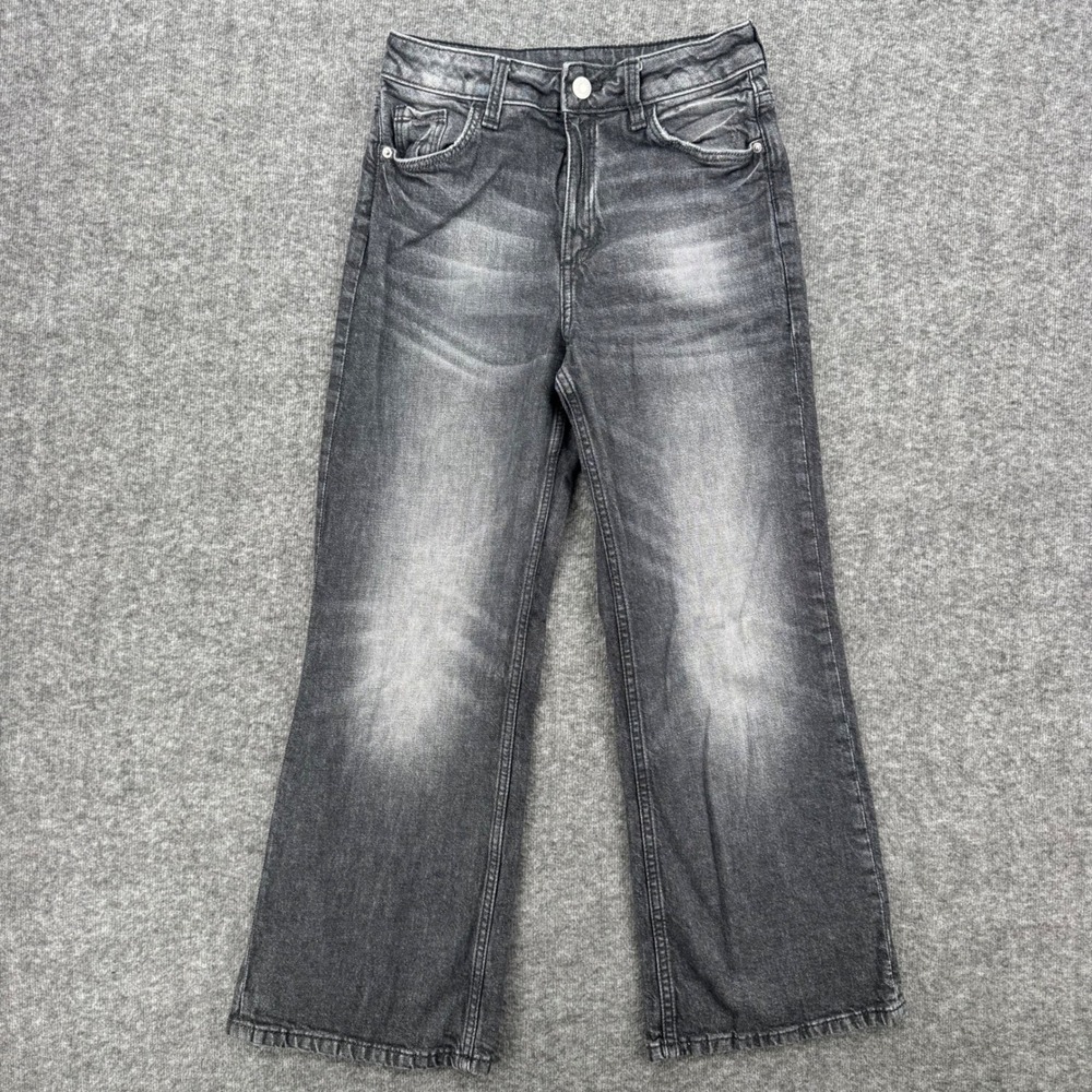 HM Baggy Low Waist Jeans Washed Black Wide Leg Denim US 10 Girls Preppy